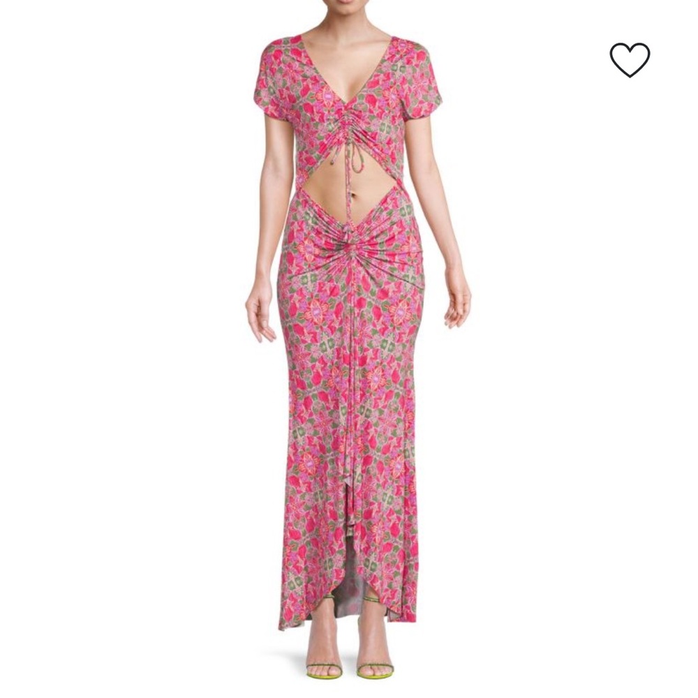 Misa Los Angeles Pink Floral Cutout Maxi Dress with Front Ties